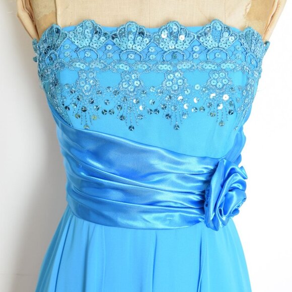 vintage Y2K prom party dress blue flutter fairy hi-lo short mini sequin Deb M - Picture 3 of 9